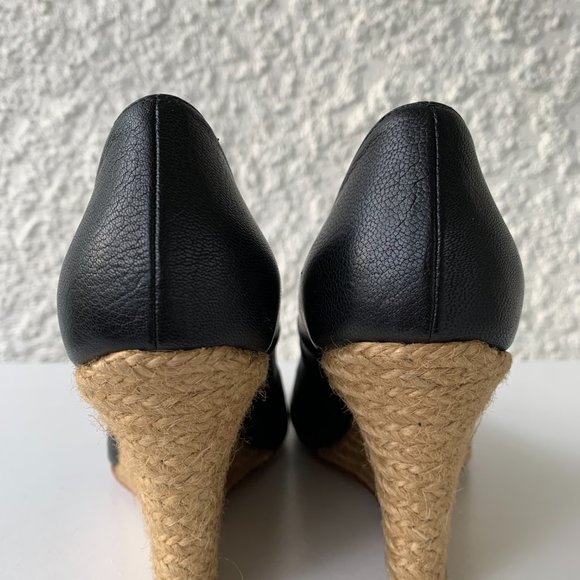 Lanvin Paris black leather pumps with wedge jute heels - Picture 4 of 6